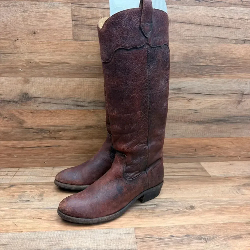 FRYE Carson Lug size 8.5B  Brown Leather campus Riding Boots 77203